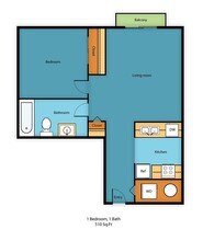One Bedroom One Bathroom A_411 floor plan